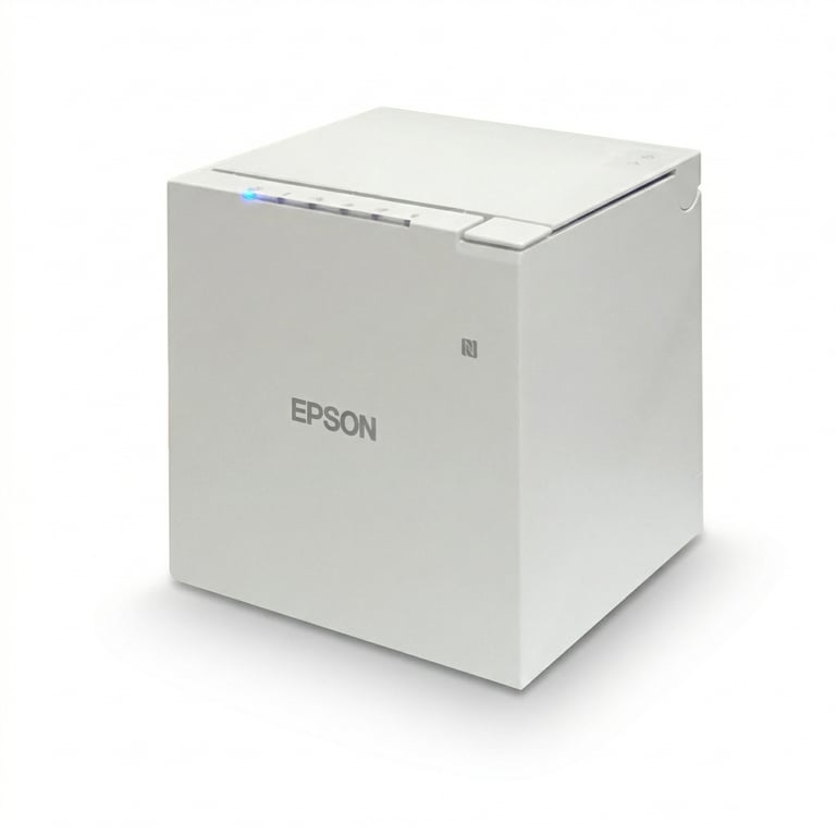 受付に馴染むコンパクトなホワイトカラーの感熱式プリンター